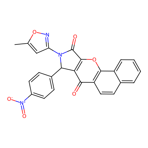 9-(5-methyl-1,2-oxazol-3-yl)-8-(4-nitrophenyl)-8,9-dihydrobenzo[7,8]chromeno[2,3-c]pyrrole-7,10-dione structure