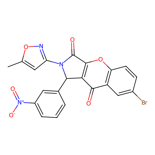 7-bromo-2-(5-methylisoxazol-3-yl)-1-(3-nitrophenyl)chromeno[2,3-c]3-pyrroline- 3,9-dione structure