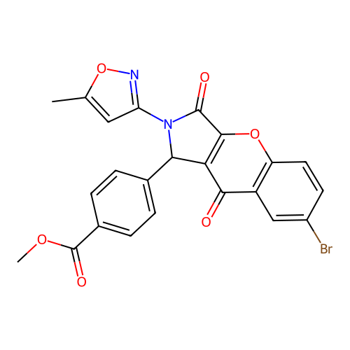 methyl 4-[7-bromo-2-(5-methyl-1,2-oxazol-3-yl)-3,9-dioxo-1,2,3,9-tetrahydrochromeno[2,3-c]pyrrol-1-yl]benzoate structure