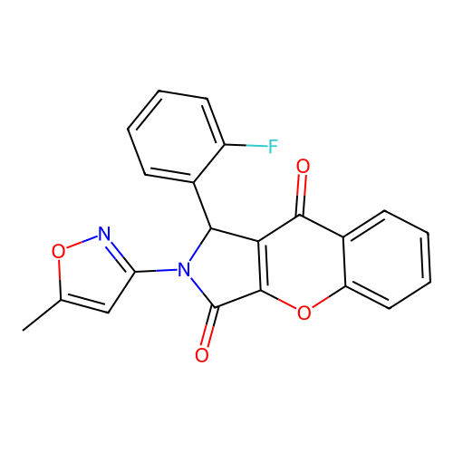 1-(2-fluorophenyl)-2-(5-methylisoxazol-3-yl)-1,2-dihydrochromeno[2,3-c]pyrrole-3,9-dione structure