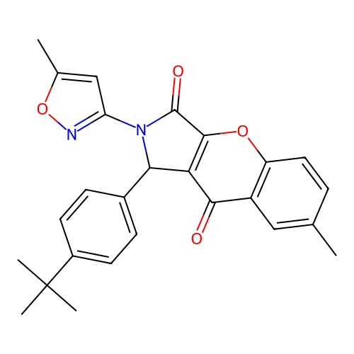 1-(4-tert-butylphenyl)-7-methyl-2-(5-methyl-1,2-oxazol-3-yl)-1,2-dihydrochromeno[2,3-c]pyrrole-3,9-dione structure