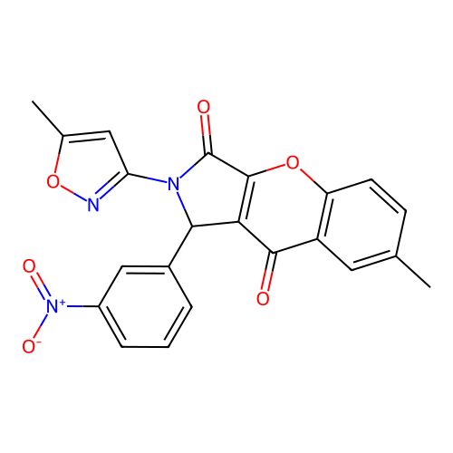 7-methyl-2-(5-methylisoxazol-3-yl)-1-(3-nitrophenyl)-1,2-dihydrochromeno[2,3-c]pyrrole-3,9-dione structure