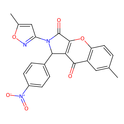 7-methyl-2-(5-methylisoxazol-3-yl)-1-(4-nitrophenyl)-1,2-dihydrochromeno[2,3-c]pyrrole-3,9-dione structure
