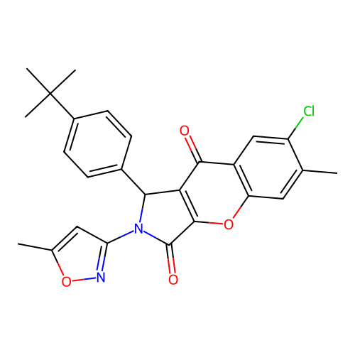 1-(4-tert-butylphenyl)-7-chloro-6-methyl-2-(5-methyl-1,2-oxazol-3-yl)-1,2-dihydrochromeno[2,3-c]pyrrole-3,9-dione structure