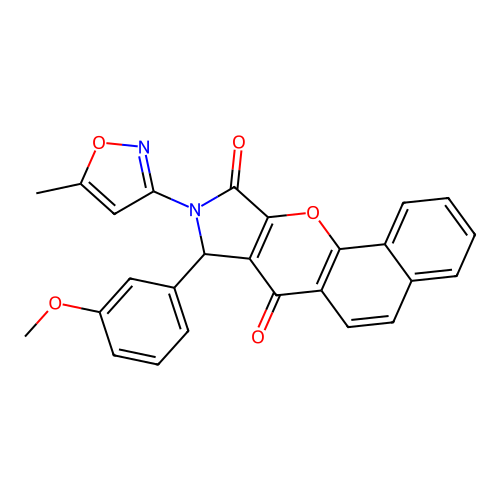 8-(3-methoxyphenyl)-9-(5-methylisoxazol-3-yl)benzo[h]3-pyrrolino[3,4-b]chromen e-7,10-dione structure