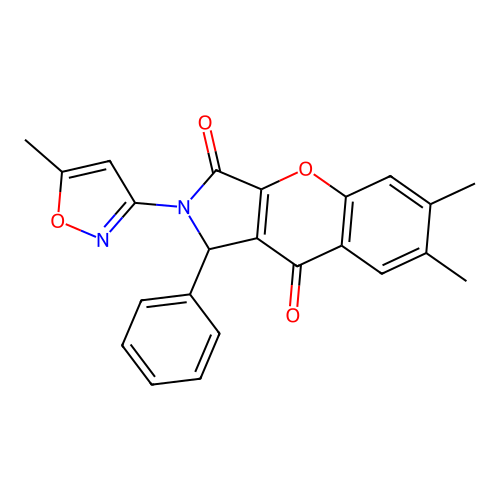 6,7-dimethyl-2-(5-methyl-1,2-oxazol-3-yl)-1-phenyl-1,2-dihydrochromeno[2,3-c]pyrrole-3,9-dione structure