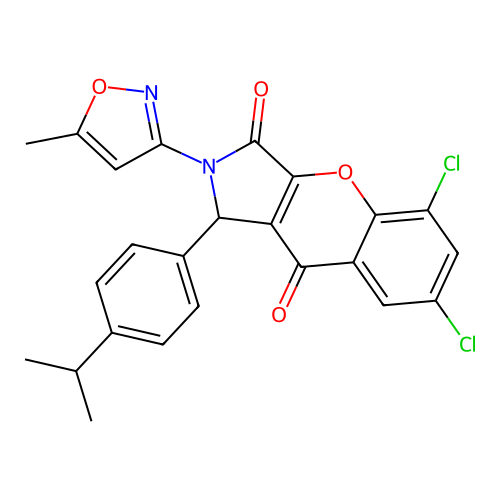 5,7-dichloro-2-(5-methyl-1,2-oxazol-3-yl)-1-[4-(propan-2-yl)phenyl]-1,2-dihydrochromeno[2,3-c]pyrrole-3,9-dione structure