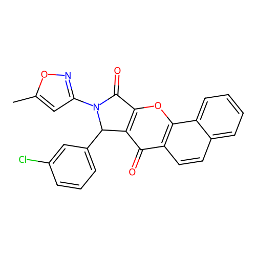 8-(3-chlorophenyl)-9-(5-methyl-1,2-oxazol-3-yl)-8,9-dihydrobenzo[7,8]chromeno[2,3-c]pyrrole-7,10-dione structure