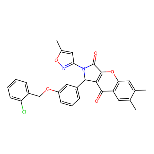 1-{3-[(2-chlorobenzyl)oxy]phenyl}-6,7-dimethyl-2-(5-methyl-1,2-oxazol-3-yl)-1,2-dihydrochromeno[2,3-c]pyrrole-3,9-dione structure