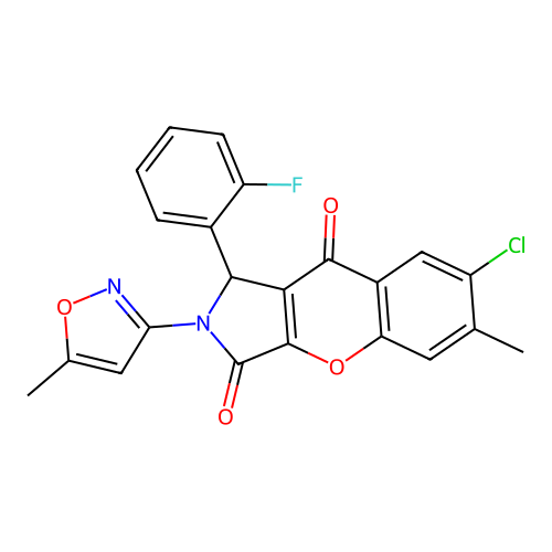 7-chloro-1-(2-fluorophenyl)-6-methyl-2-(5-methyl-1,2-oxazol-3-yl)-1,2-dihydrochromeno[2,3-c]pyrrole-3,9-dione structure