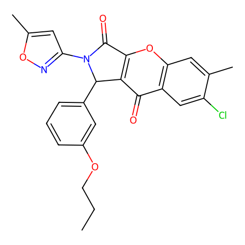 7-chloro-6-methyl-2-(5-methyl-1,2-oxazol-3-yl)-1-(3-propoxyphenyl)-1,2-dihydrochromeno[2,3-c]pyrrole-3,9-dione structure