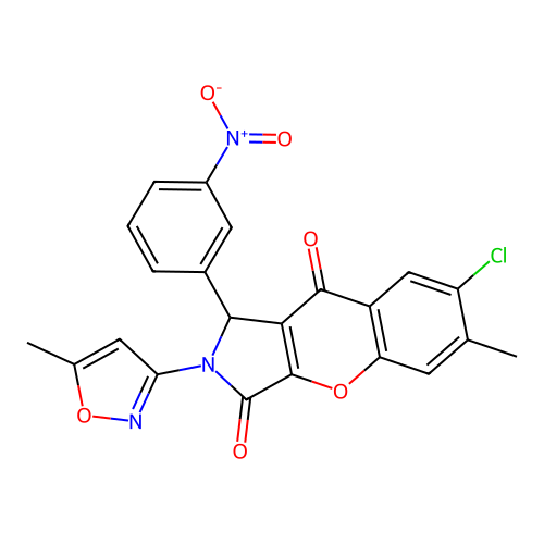 7-chloro-6-methyl-2-(5-methyl-1,2-oxazol-3-yl)-1-(3-nitrophenyl)-1,2-dihydrochromeno[2,3-c]pyrrole-3,9-dione structure