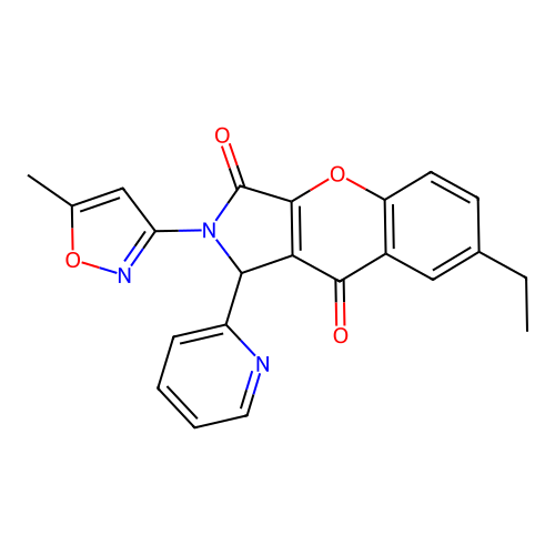 7-ethyl-2-(5-methylisoxazol-3-yl)-1-(pyridin-2-yl)-1,2-dihydrochromeno[2,3-c]pyrrole-3,9-dione structure