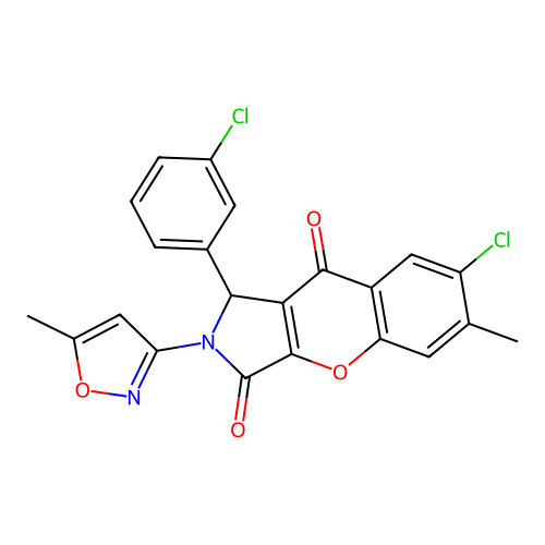 7-chloro-1-(3-chlorophenyl)-6-methyl-2-(5-methyl-1,2-oxazol-3-yl)-1,2-dihydrochromeno[2,3-c]pyrrole-3,9-dione structure