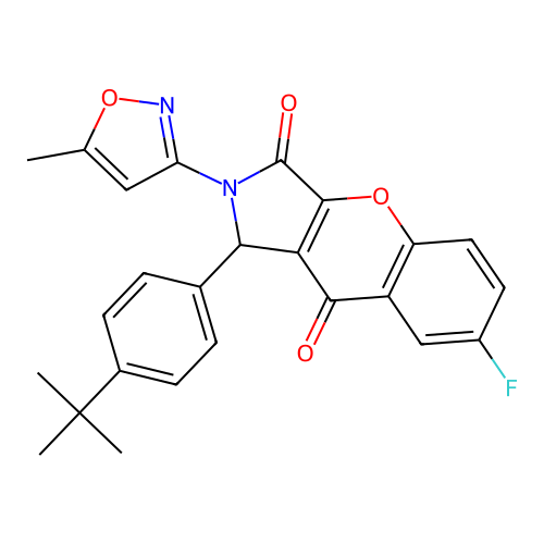 1-(4-tert-butylphenyl)-7-fluoro-2-(5-methyl-1,2-oxazol-3-yl)-1,2-dihydrochromeno[2,3-c]pyrrole-3,9-dione structure