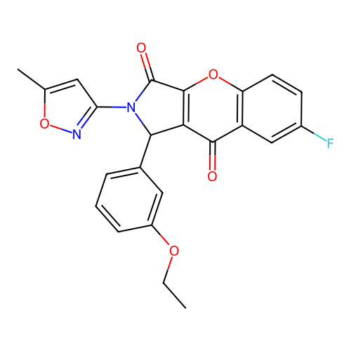 1-(3-ethoxyphenyl)-7-fluoro-2-(5-methylisoxazol-3-yl)-1,2-dihydrochromeno[2,3-c]pyrrole-3,9-dione structure