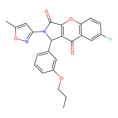 7-fluoro-2-(5-methylisoxazol-3-yl)-1-(3-propoxyphenyl)-1,2-dihydrochromeno[2,3-c]pyrrole-3,9-dione structure