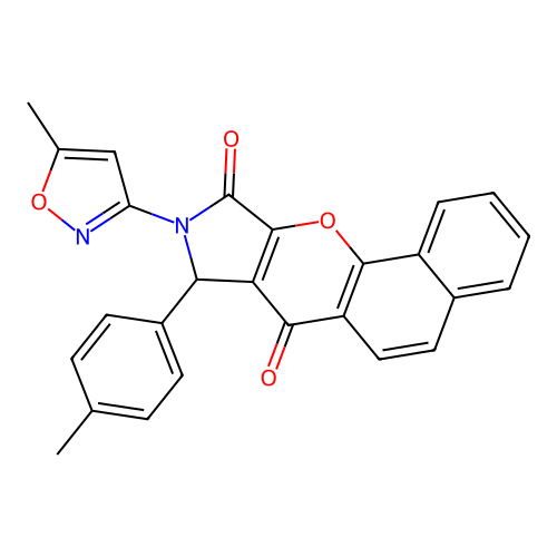 9-(5-methyl-1,2-oxazol-3-yl)-8-(4-methylphenyl)-8,9-dihydrobenzo[7,8]chromeno[2,3-c]pyrrole-7,10-dione structure
