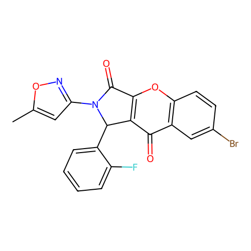 7-bromo-1-(2-fluorophenyl)-2-(5-methyl-3-isoxazolyl)-1,2-dihydrochromeno[2,3-c]pyrrole-3,9-dione structure