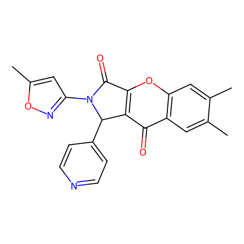 6,7-dimethyl-2-(5-methyl-1,2-oxazol-3-yl)-1-(pyridin-4-yl)-1,2-dihydrochromeno[2,3-c]pyrrole-3,9-dione structure