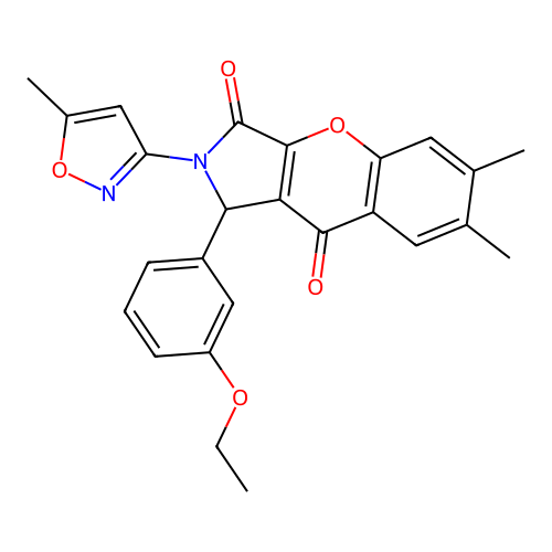 1-(3-ethoxyphenyl)-6,7-dimethyl-2-(5-methylisoxazol-3-yl)-1,2-dihydrochromeno[2,3-c]pyrrole-3,9-dione structure