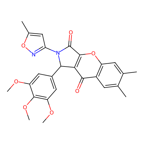 6,7-dimethyl-2-(5-methyl-1,2-oxazol-3-yl)-1-(3,4,5-trimethoxyphenyl)-1,2-dihydrochromeno[2,3-c]pyrrole-3,9-dione structure