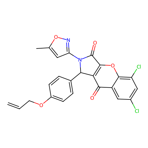 5,7-dichloro-2-(5-methyl-1,2-oxazol-3-yl)-1-[4-(prop-2-en-1-yloxy)phenyl]-1,2-dihydrochromeno[2,3-c]pyrrole-3,9-dione structure