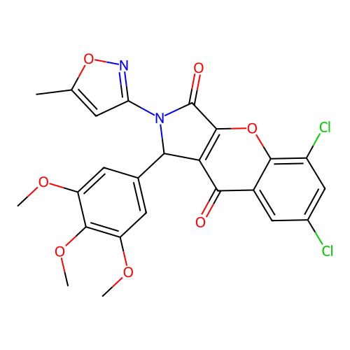 5,7-dichloro-2-(5-methyl-1,2-oxazol-3-yl)-1-(3,4,5-trimethoxyphenyl)-1,2-dihydrochromeno[2,3-c]pyrrole-3,9-dione structure