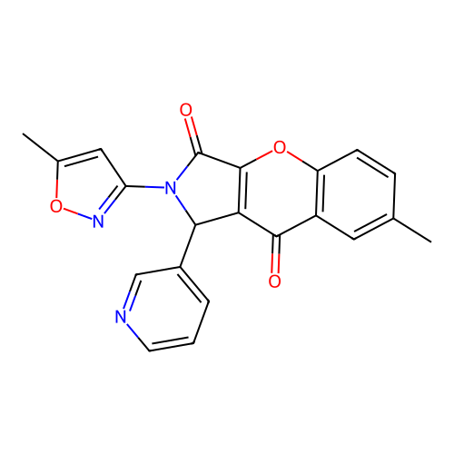 7-methyl-2-(5-methylisoxazol-3-yl)-1-(pyridin-3-yl)-1,2-dihydrochromeno[2,3-c]pyrrole-3,9-dione structure