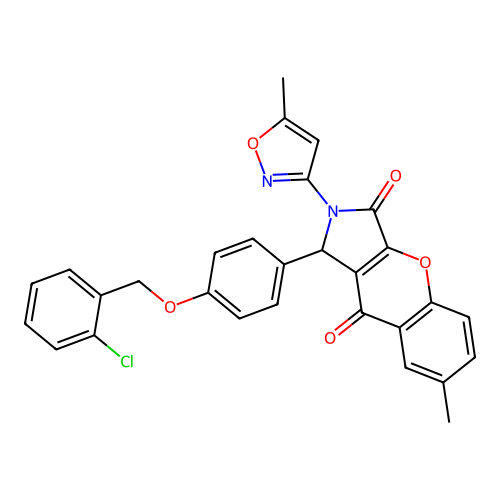 1-{4-[(2-chlorobenzyl)oxy]phenyl}-7-methyl-2-(5-methyl-1,2-oxazol-3-yl)-1,2-dihydrochromeno[2,3-c]pyrrole-3,9-dione structure