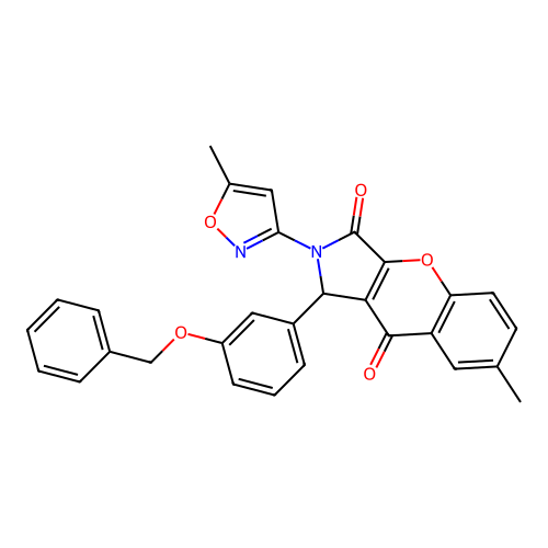 1-[3-(benzyloxy)phenyl]-7-methyl-2-(5-methyl-1,2-oxazol-3-yl)-1,2-dihydrochromeno[2,3-c]pyrrole-3,9-dione structure