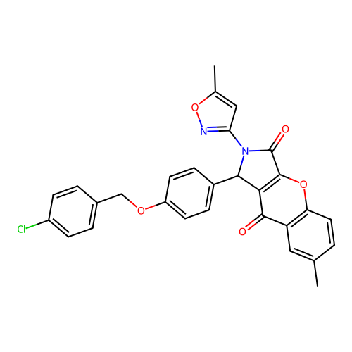 1-{4-[(4-chlorobenzyl)oxy]phenyl}-7-methyl-2-(5-methyl-1,2-oxazol-3-yl)-1,2-dihydrochromeno[2,3-c]pyrrole-3,9-dione structure