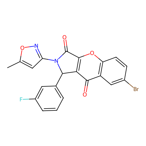 7-bromo-1-(3-fluorophenyl)-2-(5-methyl-3-isoxazolyl)-1,2-dihydrochromeno[2,3-c]pyrrole-3,9-dione structure