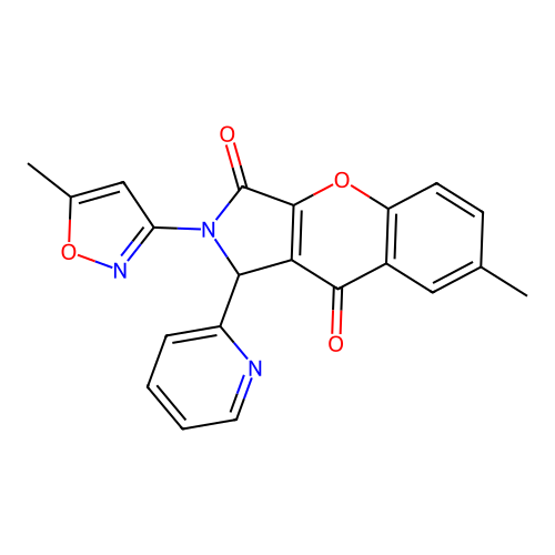 7-methyl-2-(5-methylisoxazol-3-yl)-1-(pyridin-2-yl)-1,2-dihydrochromeno[2,3-c]pyrrole-3,9-dione structure