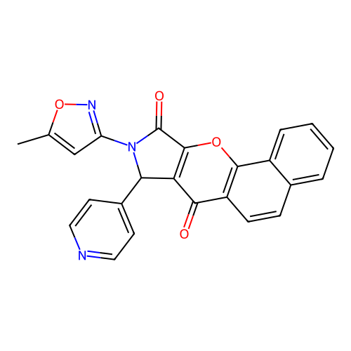 9-(5-methylisoxazol-3-yl)-8-(4-pyridyl)benzo[h]3-pyrrolino[3,4-b]chromene-7,10 -dione structure
