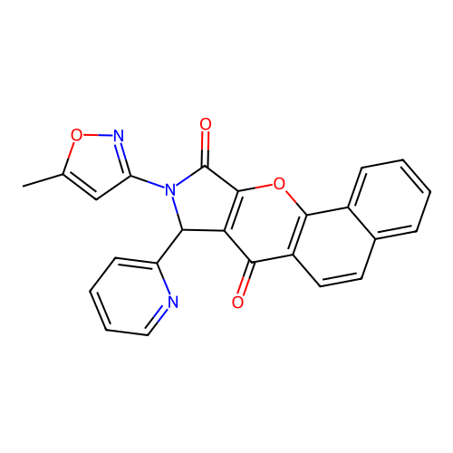9-(5-methylisoxazol-3-yl)-8-(2-pyridyl)benzo[h]3-pyrrolino[3,4-b]chromene-7,10 -dione structure