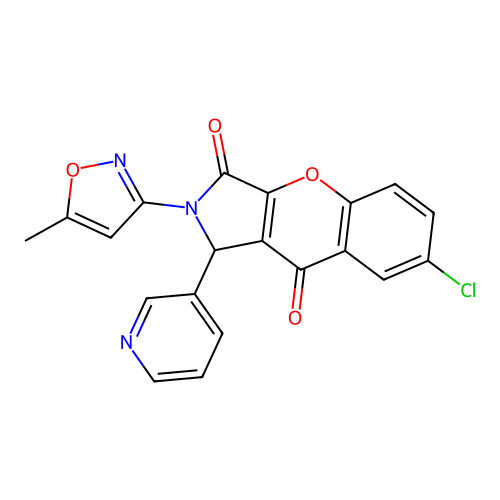 7-chloro-2-(5-methylisoxazol-3-yl)-1-(pyridin-3-yl)-1,2-dihydrochromeno[2,3-c]pyrrole-3,9-dione structure