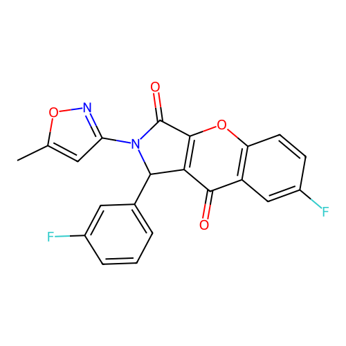 7-fluoro-1-(3-fluorophenyl)-2-(5-methyl-3-isoxazolyl)-1,2-dihydrochromeno[2,3-c]pyrrole-3,9-dione structure