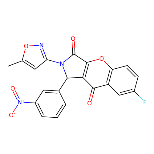 7-fluoro-2-(5-methylisoxazol-3-yl)-1-(3-nitrophenyl)-1,2-dihydrochromeno[2,3-c]pyrrole-3,9-dione structure