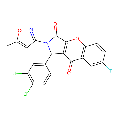 1-(3,4-dichlorophenyl)-7-fluoro-2-(5-methyl-1,2-oxazol-3-yl)-1,2-dihydrochromeno[2,3-c]pyrrole-3,9-dione structure