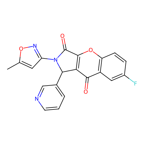 7-fluoro-2-(5-methyl-3-isoxazolyl)-1-(3-pyridinyl)-1,2-dihydrochromeno[2,3-c]pyrrole-3,9-dione structure