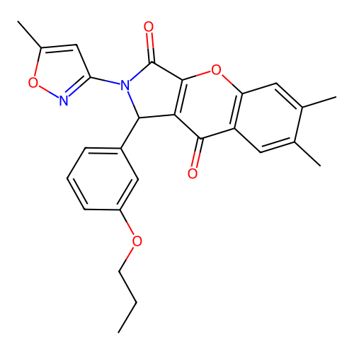 6,7-dimethyl-2-(5-methyl-1,2-oxazol-3-yl)-1-(3-propoxyphenyl)-1,2-dihydrochromeno[2,3-c]pyrrole-3,9-dione structure