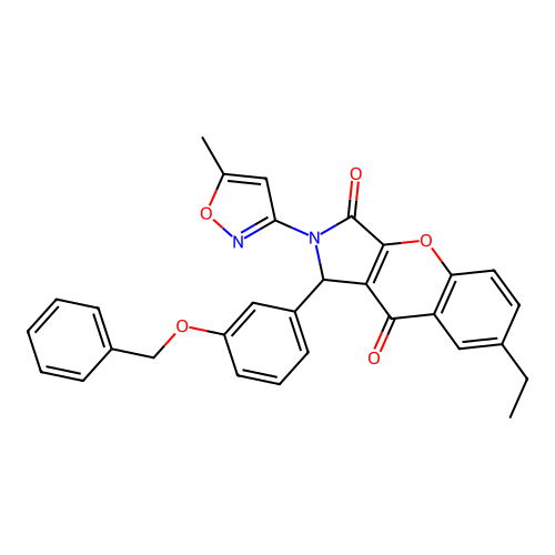 1-[3-(benzyloxy)phenyl]-7-ethyl-2-(5-methyl-1,2-oxazol-3-yl)-1,2-dihydrochromeno[2,3-c]pyrrole-3,9-dione structure