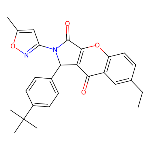 1-(4-tert-butylphenyl)-7-ethyl-2-(5-methyl-1,2-oxazol-3-yl)-1,2-dihydrochromeno[2,3-c]pyrrole-3,9-dione structure