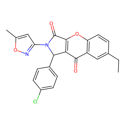 1-(4-chlorophenyl)-7-ethyl-2-(5-methyl-1,2-oxazol-3-yl)-1,2-dihydrochromeno[2,3-c]pyrrole-3,9-dione structure