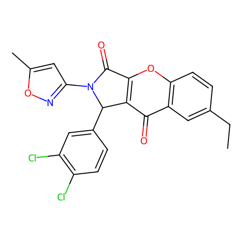 1-(3,4-dichlorophenyl)-7-ethyl-2-(5-methyl-1,2-oxazol-3-yl)-1,2-dihydrochromeno[2,3-c]pyrrole-3,9-dione structure
