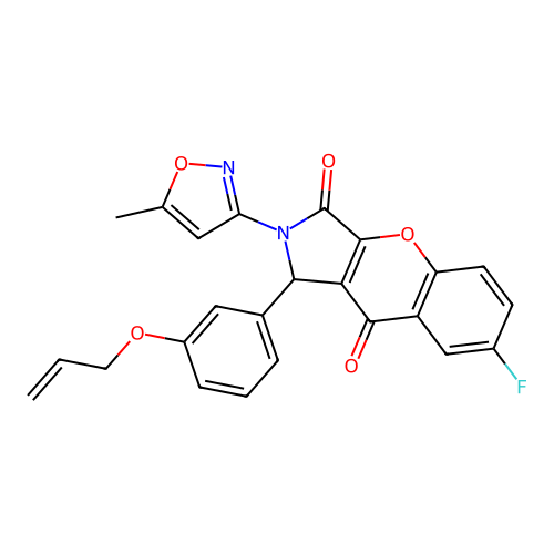 1-(3-(allyloxy)phenyl)-7-fluoro-2-(5-methylisoxazol-3-yl)-1,2-dihydrochromeno[2,3-c]pyrrole-3,9-dione structure
