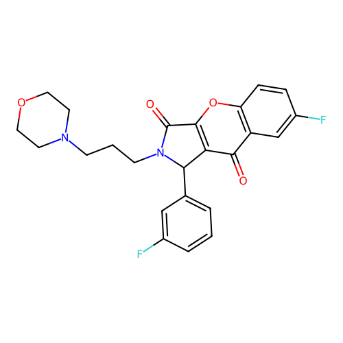 7-fluoro-1-(3-fluorophenyl)-2-(3-morpholin-4-ylpropyl)-1,2-dihydrochromeno[2,3-c]pyrrole-3,9-dione structure