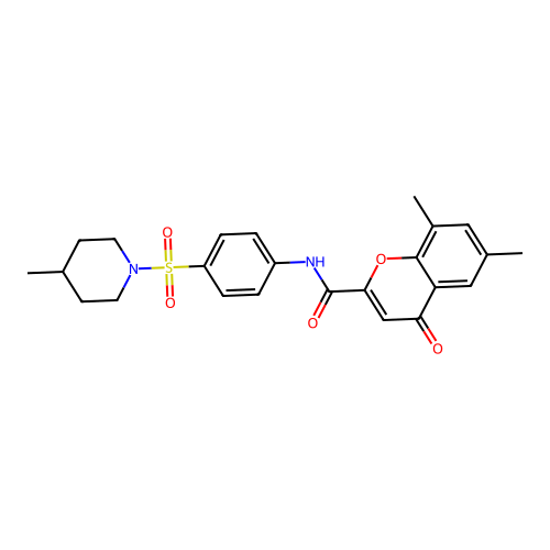 6,8-dimethyl-N-{4-[(4-methylpiperidin-1-yl)sulfonyl]phenyl}-4-oxo-4H-chromene-2-carboxamide structure