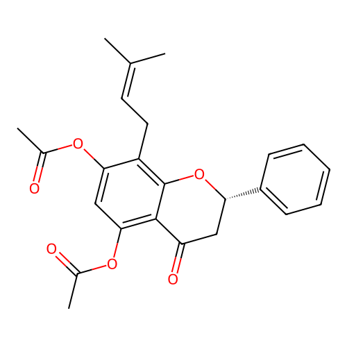 (2S)-7-acetyloxy-8-(3-methylbut-2-enyl)-4-oxo-2-phenylchroman-5-yl acetate structure